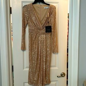 Mac Duggal sequined midi dress in rose gold - Like New!
